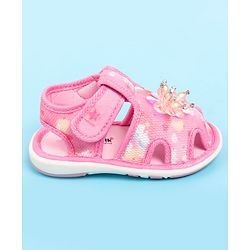 Cute Walk by Babyhug Velcro Closure Musical Sandal with Stone Floral Applique - Blue