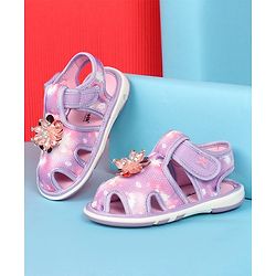Cute Walk by Babyhug Velcro Closure Musical Sandal with Stone Floral Applique - Pink