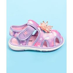Cute Walk by Babyhug Velcro Closure Musical Sandal with Stone Floral Applique - Pink
