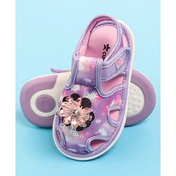 Cute Walk by Babyhug Velcro Closure Musical Sandal with Stone Floral Applique - Pink