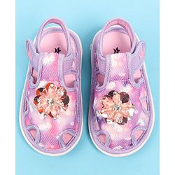 Cute Walk by Babyhug Velcro Closure Musical Sandal with Stone Floral Applique - Blue