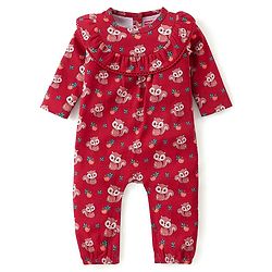 Babyhug 100% Cotton Knit Full Sleeves Chipmunk Printed Romper with Headband & Booties - Dark Pink