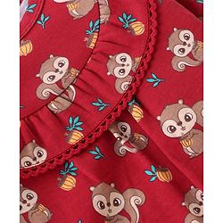 Babyhug 100% Cotton Knit Full Sleeves Chipmunk Printed Romper with Headband & Booties - Dark Pink