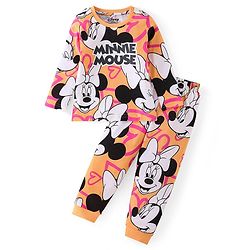 Babyhug Disney Single Jersey Knit Full Sleeves Night Suit with Minnie Mouse Graphics - Orange