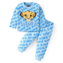 Babyhug Disney Single Jersey Knit Full Sleeves Night Suit With Simba Graphics - Blue