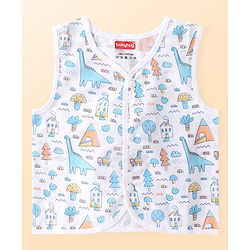 Babyhug 100% Cotton Woven Sleeveless Striped & Dino Printed Jhabla Pack of 3 - White & Blue