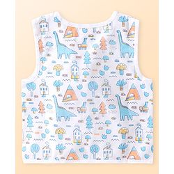 Babyhug 100% Cotton Woven Sleeveless Striped & Dino Printed Jhabla Pack of 3 - White & Blue