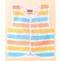 Babyhug 100% Cotton Woven Sleeveless Striped & Dino Printed Jhabla Pack of 3 - White & Blue