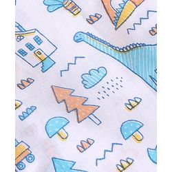 Babyhug 100% Cotton Woven Sleeveless Striped & Dino Printed Jhabla Pack of 3 - White & Blue