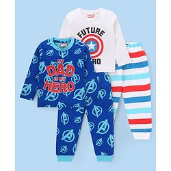 Babyhug Marvel Single Jersey Knit   Full Sleeves Night Suit with Avengers Graphics Pack of 2- White & Navy