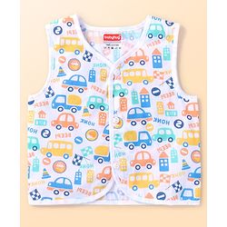 Babyhug 100% Cotton Knit Sleeveless Front Open Jhablas with Striped & Car Print  Pack of 3 - Orange White & Blue