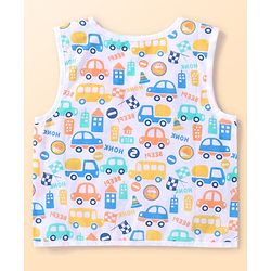 Babyhug 100% Cotton Knit Sleeveless Front Open Jhablas with Striped & Car Print  Pack of 3 - Orange White & Blue