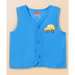Babyhug 100% Cotton Knit Sleeveless Front Open Jhablas with Striped & Car Print  Pack of 3 - Orange White & Blue