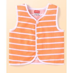 Babyhug 100% Cotton Knit Sleeveless Front Open Jhablas with Striped & Car Print  Pack of 3 - Orange White & Blue