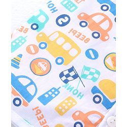 Babyhug 100% Cotton Knit Sleeveless Front Open Jhablas with Striped & Car Print  Pack of 3 - Orange White & Blue