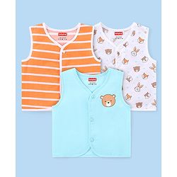 Babyhug 100% Cotton Woven Sleeveless  Jhablas Bunny & Bear Print Pack of 3 - Blue Orange & White