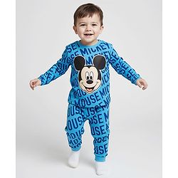 Babyhug Disney Single Jersey Knit Full Sleeves Night Suit With Mickey Mouse Graphic - Blue