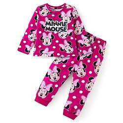 Babyhug Disney Cotton Knit Full Sleeves Night Suit with Minnie Mouse Print - Purple