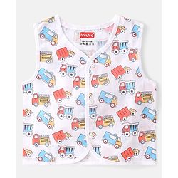 Babyhug 100% Cotton Woven Sleeveless Striped & Vehicles Printed Jhabla Pack of 3 - White & Yellow
