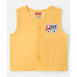Babyhug 100% Cotton Woven Sleeveless Striped & Vehicles Printed Jhabla Pack of 3 - White & Yellow