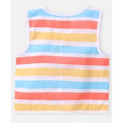Babyhug 100% Cotton Woven Sleeveless Striped & Vehicles Printed Jhabla Pack of 3 - White & Yellow