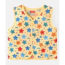 Babyhug 100% Cotton Woven Sleeveless Stars  Printed Jhabla Pack of 3 - White Yellow & Blue