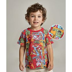 Babyhug Marvel Cotton Knit Half Sleeves Avengers Printed T-Shirt - Multicolour