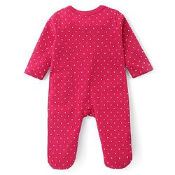 Babyhug Cotton Knit Full Sleeves Sleep Suit With Polka Dots & Deer Print - Dark Pink