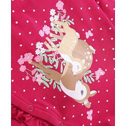 Babyhug Cotton Knit Full Sleeves Sleep Suit With Polka Dots & Deer Print - Dark Pink