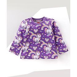 Babyhug Cotton Knit Full Sleeves Night Suit With Unicorn Print - Purple