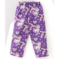 Babyhug Cotton Knit Full Sleeves Night Suit With Unicorn Print - Purple