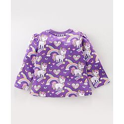 Babyhug Cotton Knit Full Sleeves Night Suit With Unicorn Print - Purple