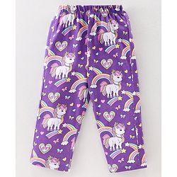 Babyhug Cotton Knit Full Sleeves Night Suit With Unicorn Print - Purple