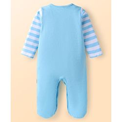 Babyhug Cotton Knit Full Sleeves Footed Sleep Suit With Animal Print- Light Blue