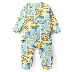 Babyhug Cotton Knit Full Sleeves Footed Sleep Suits with Animal Print Pack of 2 - Blue