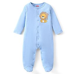 Babyhug Cotton Knit Full Sleeves Footed Sleep Suits with Animal Print Pack of 2 - Blue