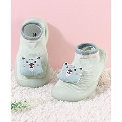 Cute Walk by Babyhug Slip On Sock shoes With Bear Applique - Green