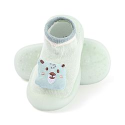 Cute Walk by Babyhug Slip On Sock shoes With Bear Applique - Green