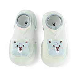 Cute Walk by Babyhug Slip On Sock shoes With Bear Applique - Green