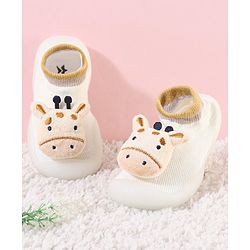 Cute Walk by Babyhug Cow Applique Slip On Sock Shoes - Beige