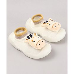 Cute Walk by Babyhug Cow Applique Slip On Sock Shoes - Beige