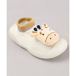 Cute Walk by Babyhug Cow Applique Slip On Sock Shoes - Beige