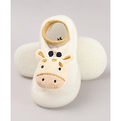 Cute Walk by Babyhug Cow Applique Slip On Sock Shoes - Beige