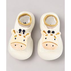 Cute Walk by Babyhug Cow Applique Slip On Sock Shoes - Beige