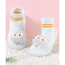 Cute Walk by Babyhug Teddy Applique Slip On Sock Shoes - Blue