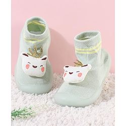 Cute Walk by Babyhug Teddy Applique Slip On Sock Shoes - Green