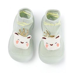 Cute Walk by Babyhug Teddy Applique Slip On Sock Shoes - Green