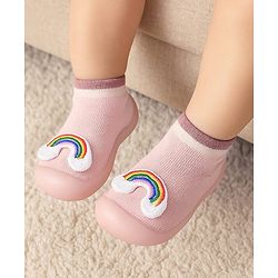 Cute Walk by Babyhug Rainbow Applique Slip On Sock Shoes- Pink