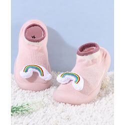 Cute Walk by Babyhug Rainbow Applique Slip On Sock Shoes- Pink
