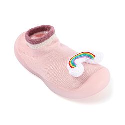 Cute Walk by Babyhug Rainbow Applique Slip On Sock Shoes- Pink